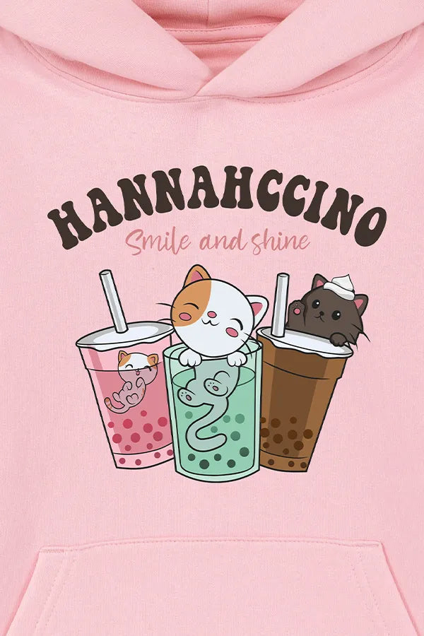 Hannahccino Cat Kids Hoodie Pink